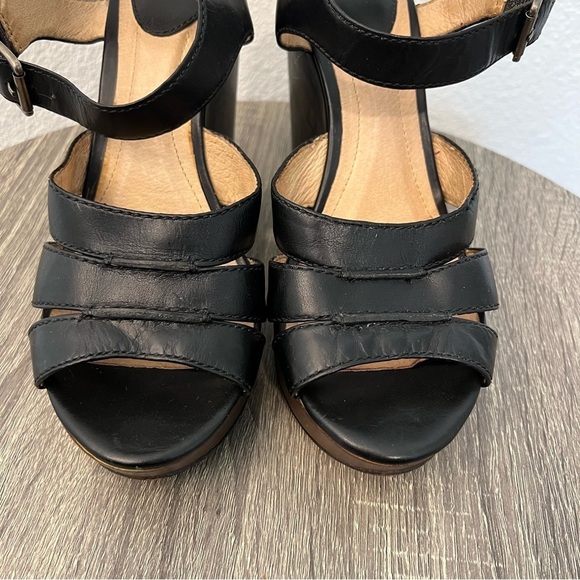 Frye Alexa Seam 2 Piece Black Brown Leather Platform Wedge Sandal Heels- Size 9 - Picture 5 of 16